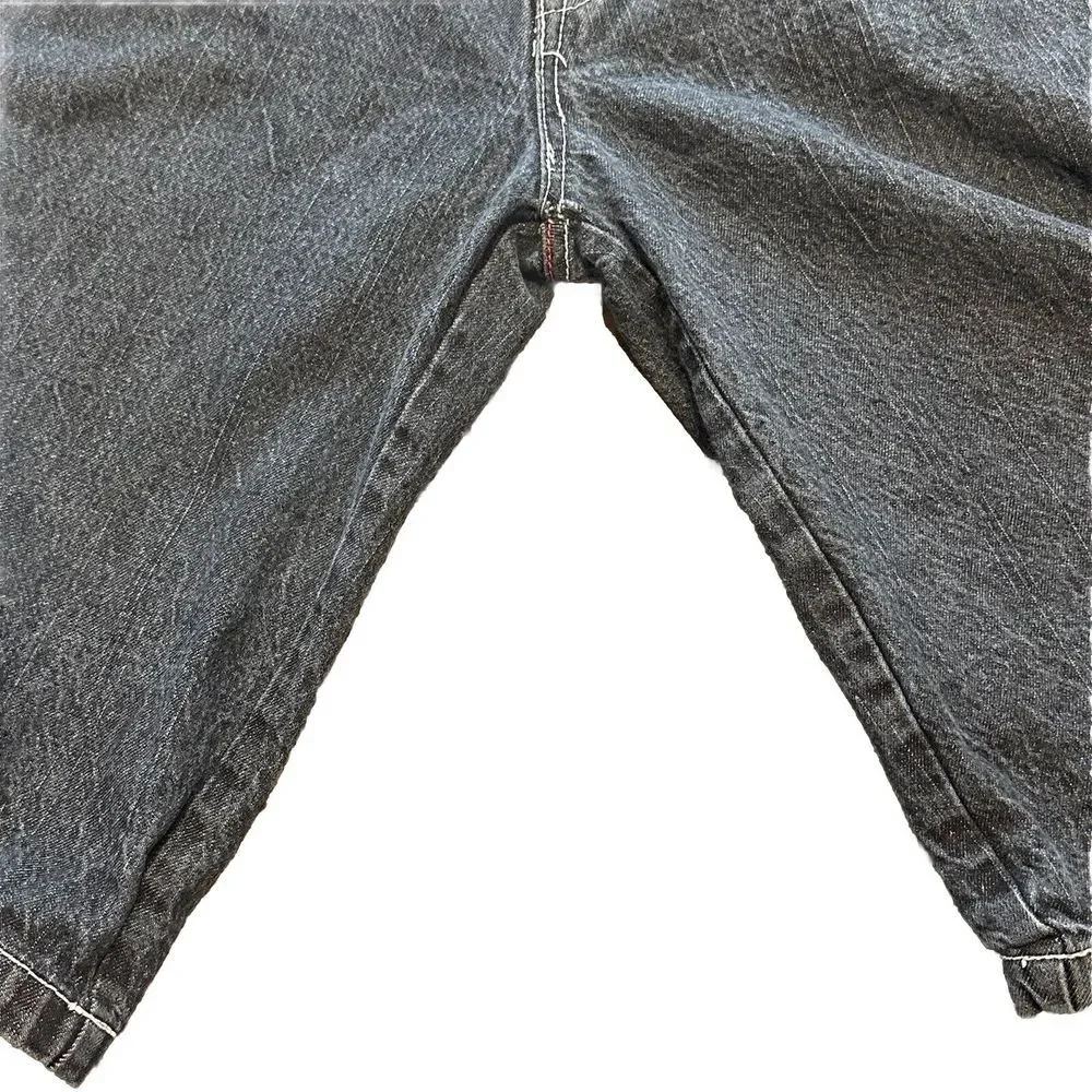 5ive Jungle Black Shorts Men Denim Baggy Hip‎ Hop Y2K Red Chain Stitching Sz 40